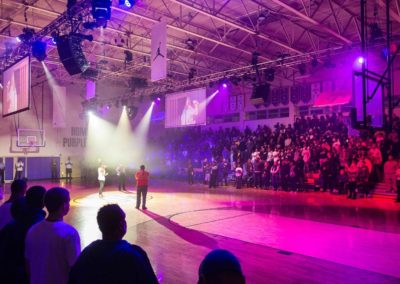 basketball court with our lighting and sound hung